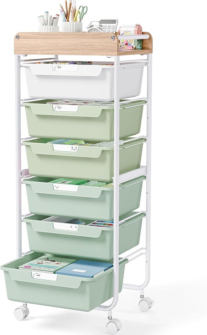 6 Drawer Rolling Cart for Craft Storage, Utility Drawer Organizer by SYKIARIOL