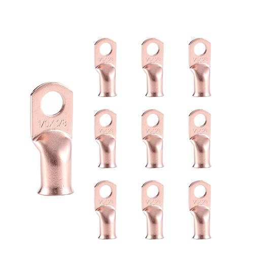 10pcs 1/0 AWG-3/8”(M10) Ring Terminals 0 Gauge Copper Wire Lugs Battery Cable Ends Heavy Duty Battery Cable Terminal Connectors