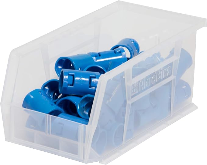 Akro-Mils 30230 AkroBins Plastic Storage Bins, Space-Saving Stackable Bins for Garage, Pantry, Craft Organization, 11-" x 5-" x 5-", Clear, 12-Pack