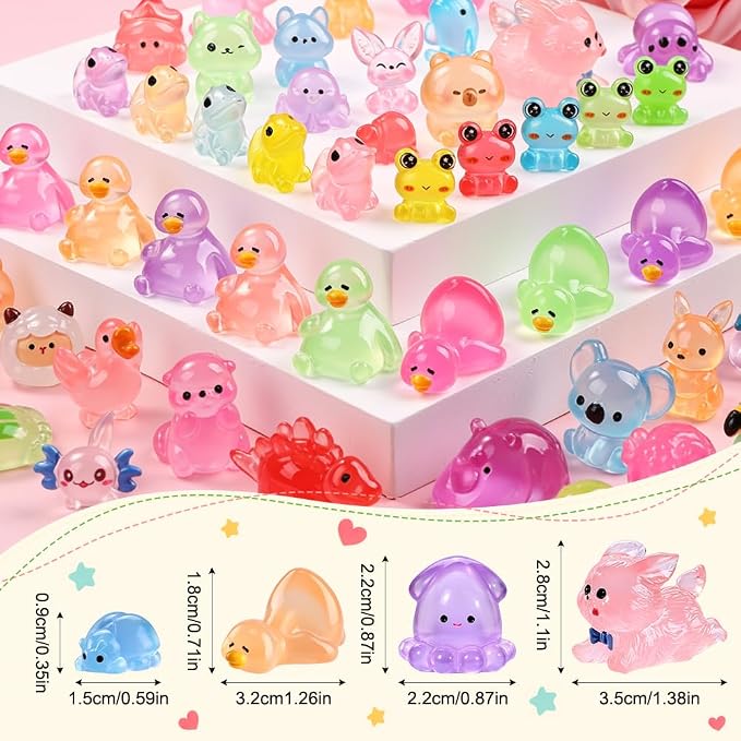 DIYDEC 85PCS Luminous Mini Resin Animals, Tiny Miniatures Figures Glow in The - Image 3