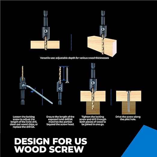 toolant 3pack#12 Silence Countersink Drill Bits Set for US Wood Screw, High-Speed Steel Counter Sink Drill Bit in One Step