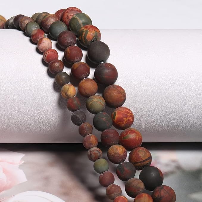 48pcs Natural Matte Picasso Jasper Gemstone Beads，8mm Frosted Round Loose Stone - Image 7