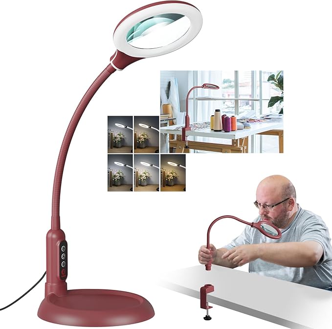 12X Magnifying Glass with Light and Stand, Real Glass, LED 5 Color Modes by RackydigPro