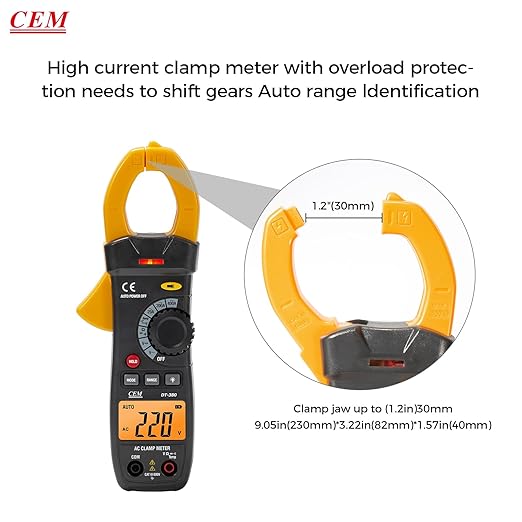 CEM Digital Clamp Meter with O-Shaped Jaw, Auto-ranging Voltage Tester with Flashlight Backlight, Clamp Multimeter for Measuring AC/DC Voltage AC Current Temperature Continuity Diode NCV DT-380