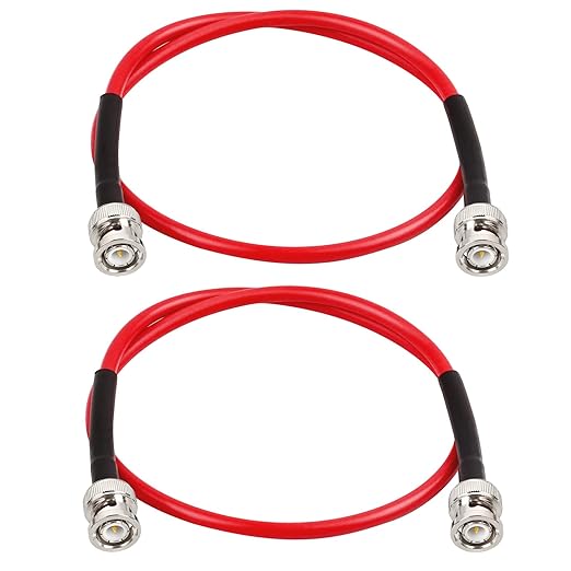 BNC Cable - 2FT 2PCS RG58 50 ohm BNC Male to Male Coax Cables low loss BNC Extension Coaxial Cable with BNC Adapter Connector for Antennas, RF Radios, Modems, Oscilloscopes, Spectrum, etc (Red)