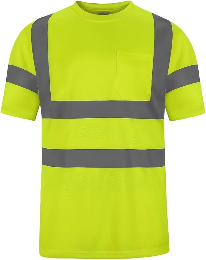 High Visibility Class 3 T Shirts，Hi Vis Safety Shirts with Reflective Strips and Pocket, Short Sleeve Quick Dry Mesh Construction Work Shirt for Men/Women Lime,3XL