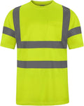 High Visibility Class 3 T Shirts，Hi Vis Safety Shirts with Reflective Strips and Pocket, Short Sleeve Quick Dry Mesh Construction Work Shirt for Men/Women Lime,4XL