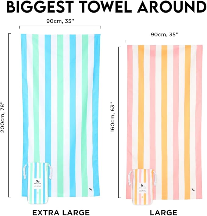 Dock & Bay Beach Towel - Quick Dry, Sand Free - Compact, Lightweight - 100% Recycled - Includes Bag - Summer - Unicorn Waves - Extra Large (200x90cm, 78x35)