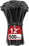 Zip Ties Heavy Duty 12 inch (500 Pack), Heavy Duty Cable Ties with 120 lb Tensile Strength for Outdoor Use, Black Wire Ties, Paloka