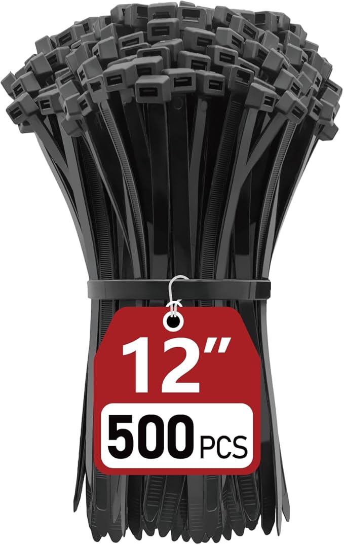 Zip Ties Heavy Duty 12 inch (500 Pack), Heavy Duty Cable Ties with 120 lb Tensile Strength for Outdoor Use, Black Wire Ties, Paloka