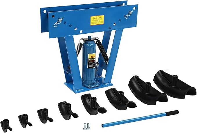 16 Ton Hydraulic Pipe Bender Manual Pipe Bending Machine Tube Bender Tool with 8 Bending Dies (1/2", 3/4", 1", 1-1/4", 1-1/2", 2", 2.5", 3") Adjustable Rollers 90-180° Steel Iron Metal Ratcheting