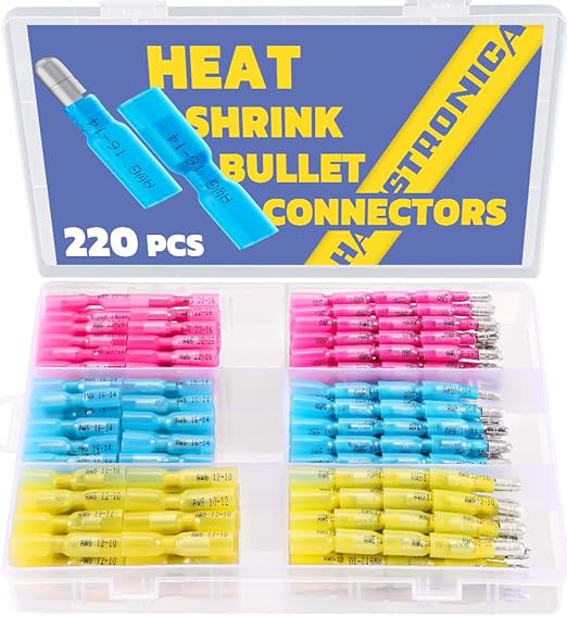 haisstronica 220PCS Heat Shrink Bullet Connectors AWG22-10 Male and Female Wire Bullet Terminals Blue Red Yellow Bullet Butt Terminals Kit