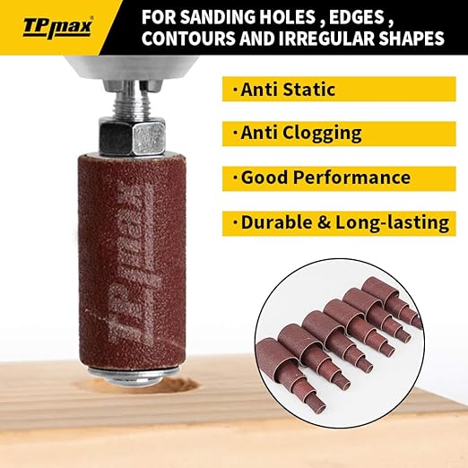 24-Pack Spindle Sanding Sleeves - 80 Grit - 2-Inch Length - Assorted Diameters of 1/2 in, 3/4 in, 1 in, and 1-1/2 inches