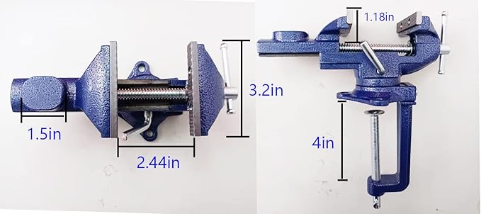 2-in-1 Dual-Purpose Combined Bench Vise or Table Vise, With end-point locking device, Portable Universal Rotate 360° Work Clamp-On Vise, 3.2" Blue