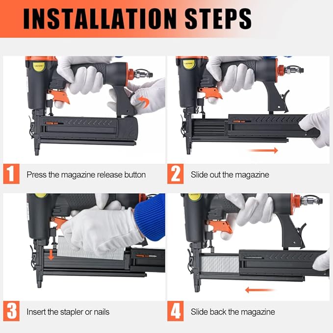 Pneumatic Brad Nailer,18 Gauge,2 in 1 Air Nail Gun Staple Gun,Accepts 2 Inch Brad Nails and Crown 1-5/8 inch Staples,with Carrying Case and 1000pcs Nails,for Carpentry, DIY,Woodworking