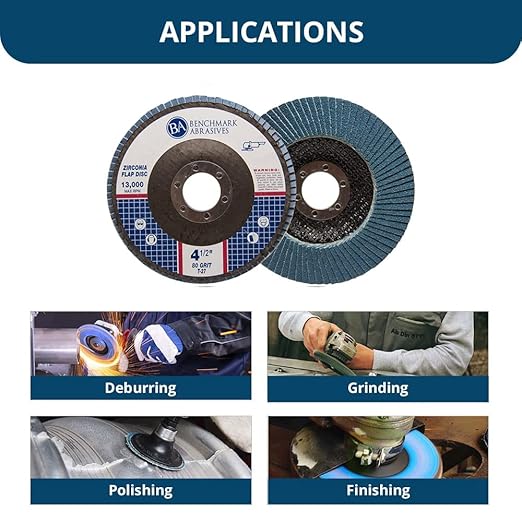 Benchmark Abrasives 4.5" Premium Zirconia Type 27 Flat Flap Discs Grinding Wheels for Sanding Stock Rust Removal Finishing Grinding Deburring Stainless Steel, 7/8" Arbor (100 Pack) - 80 Grit