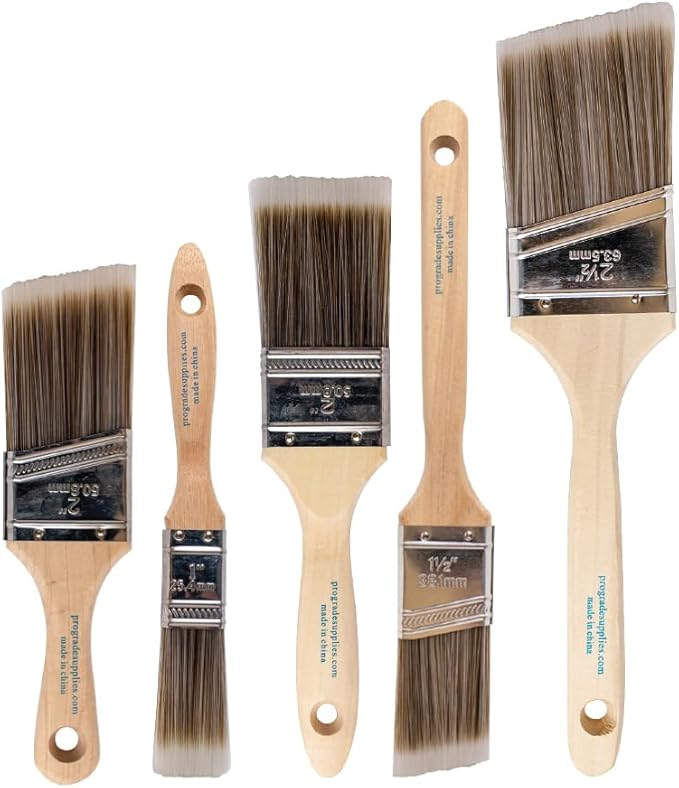 Pro Grade Paint Brushes, 5-Piece Paint Brush Set, Flat & Angle Brushes by ProGradeSupplies