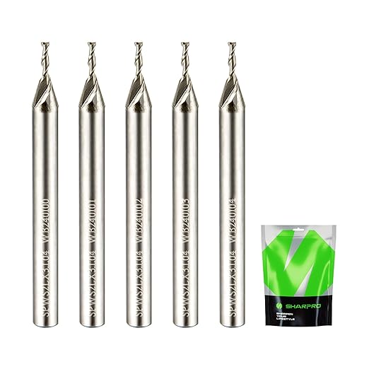 Upcut Spiral Router Bit Set 1/8 Inch Shank 1mm Cutting Dia. Upcut CNC Router Bit Solid Carbide PCB Milling Bits Ideal for Wood Cutting, Slot Mortise, Engraving (5PCS)