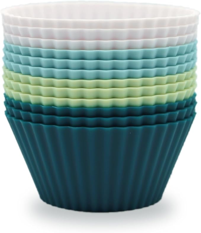 Silicone Baking Muffin Cups 12 Pack, Reusable Cupcake Liners Cake Molds by SAWNZC
