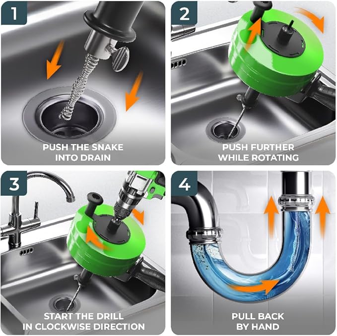 drain snake [50FT] - with drill attachment - Ideal plumbing snake for sink and drain unblocking - Solid drain auger for real DYIs! (50 FT - 1/4 inch)