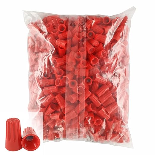 UL Listed Red Electrical Wire End Connectors Ribbed Caps Bulk 500 Pack Large Twist-on Wire Connectors Nuts 22-8 AWG,P6 Type Screw Terminals