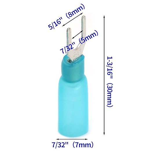 Hordion 100PCS 16-14 AWG Fork Connector, Blue Heat Shrink Fork Terminals Waterproof and Insulated Electrical Crimp Connectors for Boat Truck Stereo