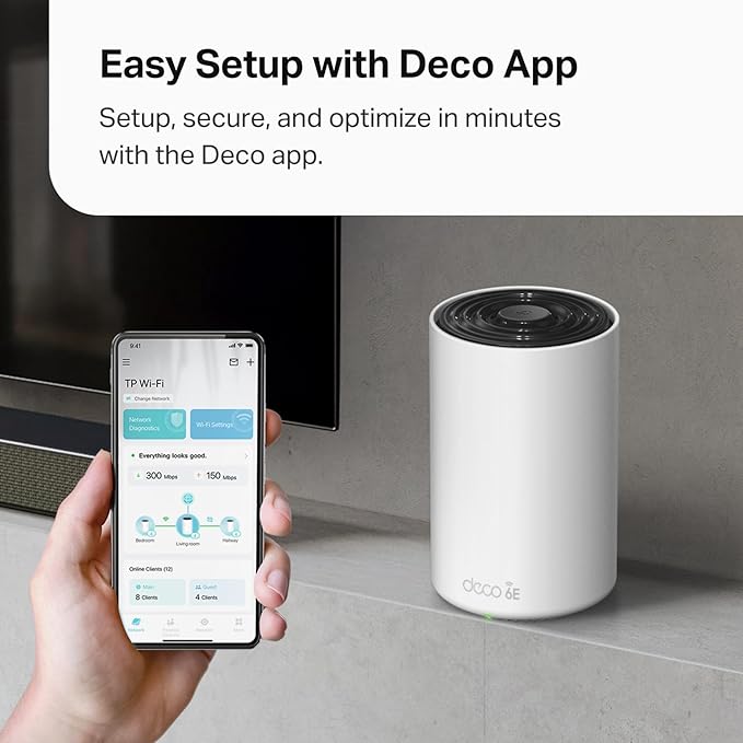 TP-Link Deco XE70 Pro AXE4900 Tri-Band WiFi 6E Mesh WiFi Router - 1 x 2.5bps WAN/LAN Port, 2 x 1 Gbps LAN Ports, 4.9 Gbps Wi-Fi 2,900 Sq. Ft Coverage, Connect up to 200 Devices, 1-Pack