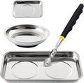 3 Pieces Magnetic Trays with 8LBs Telescoping Magnetic Pick-up Tool Set, 9.5" and 3.7" Rectangle, 6" Round Bowl Stainless Steel Magnet Parts Tray for Screws, Mechanic's