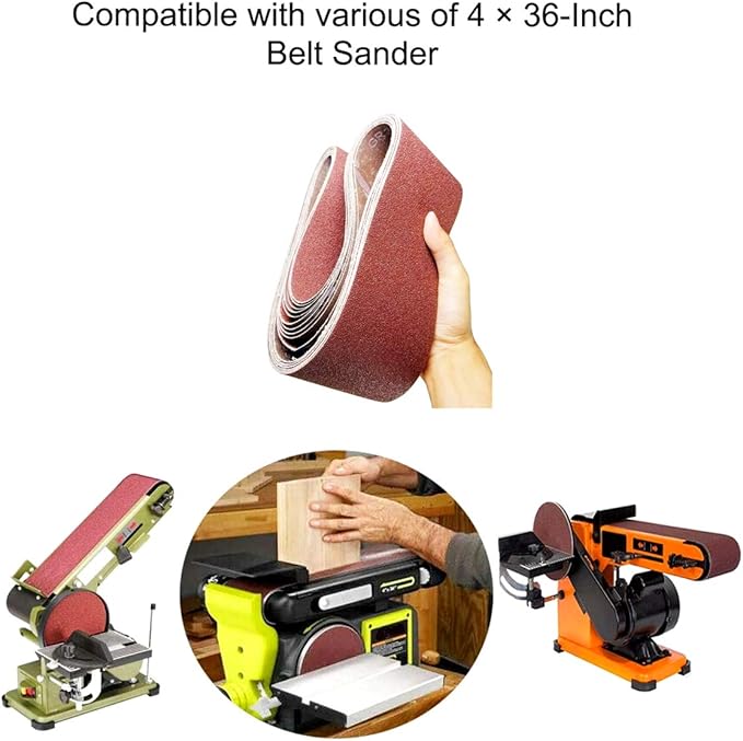 4 x 36 Inch Sanding Belt, 12 Pack 80 Grit 4x36 Aluminum Oxide Sanding belts (4x36 Inch, 80 Grit)