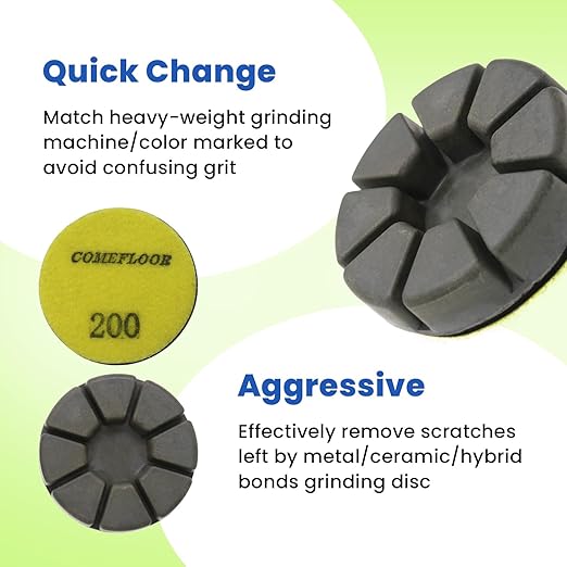 Diamond Floor Polishing Pucks for Terrazzo, Marble, Granite, Concrete Floor, 3 Inch 15mm Resin Bond Hook and Loop Polishing Pad, 200#, 3PCS