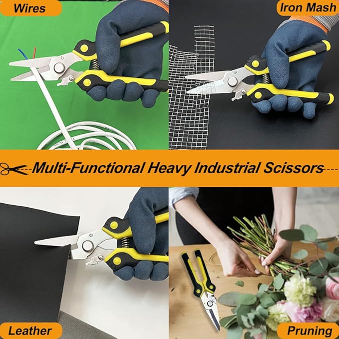 8 Inch Heavy Duty Scissors, Multifunction Shears for Cutting Cable Wires, Cardboard (8-Inch Straight Snips)