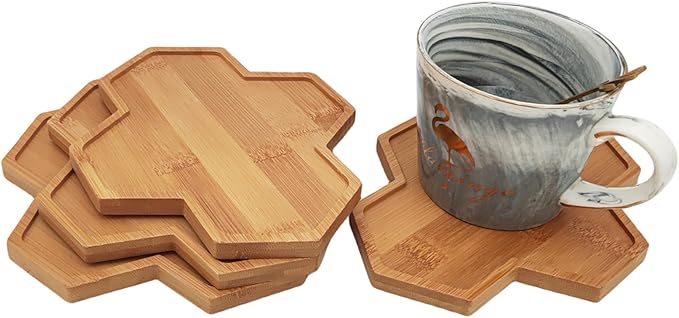 4PCS Mosaic Bamboo Coasters for Crafts, Blank Base Trays, Drinking Cup Coaster - Image 4