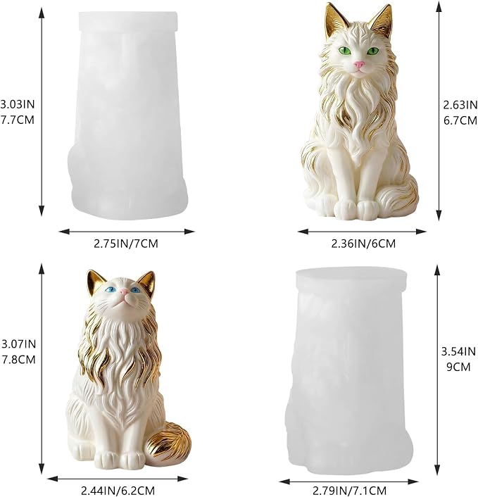 2 Pack Maine Coon Cat Silicone Molds, 3D Sitting Cat Candle Mold | Food-Grade - Image 2