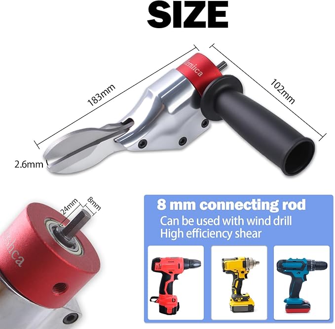 360° Pivoting Drill Metal Shear Attachment, Professional Power Tool Accessory for Cordless & Corded Drills, Heavy-Duty Metal Cutter for Iron, Aluminum & Copper Sheets with Adjustable Handle- R