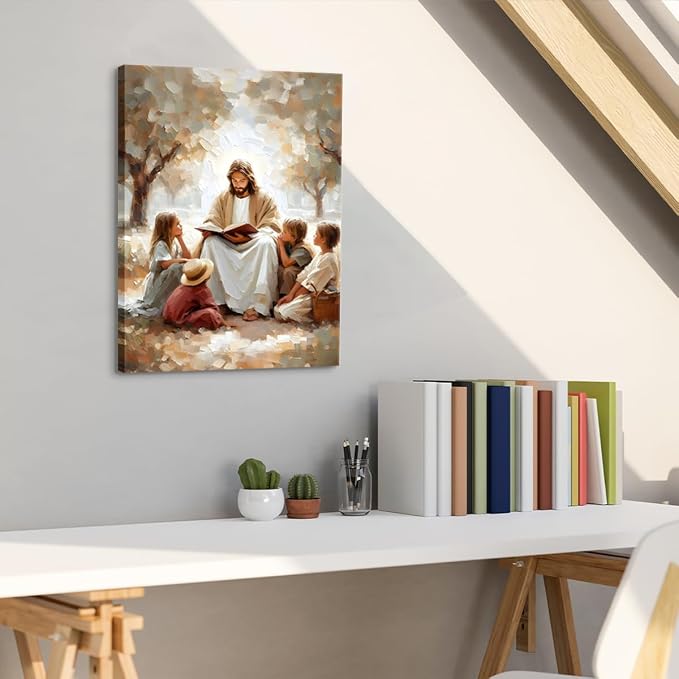 Jesus With Children Canvas Wall Art, 16x24in | Jesus Teaching Children Picture - Image 5