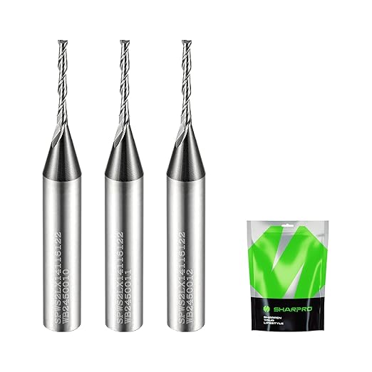 Spiral Upcut Router Bit Set 1/4 Inch Shank 1/16 Inch Cutting Dia. 1/2'' CL. 2'' OVL. Carbide Upcut CNC Router Bits, Ideal for Wood Engraving and Plunging Applications (3PCS)