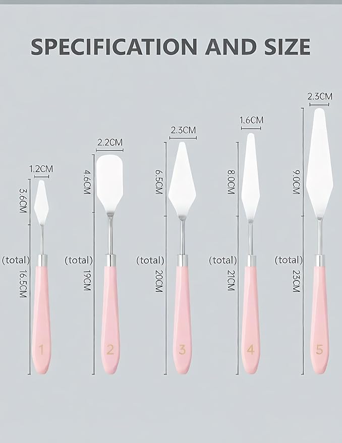 Palette Knife Set 5PCS Pink Handle Stainless Steel - Image 3