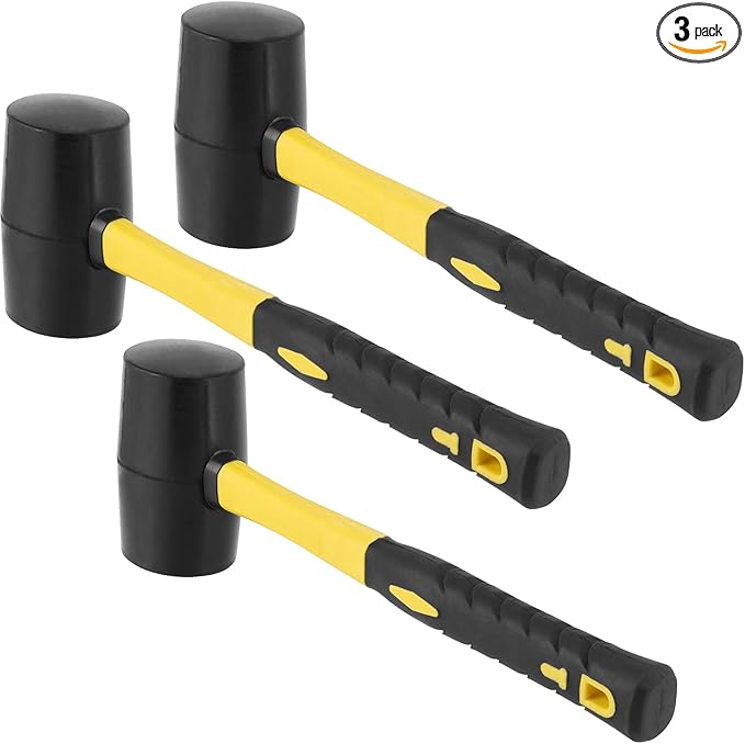 3 PCS 32 OZ Black Rubber Mallet Hammer, Rubber Mallet with Non Slip Handle for Camping, Woodworking and Flooring