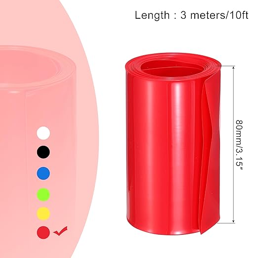 MECCANIXITY Battery Wrap PVC Heat Shrink Tubing 50mm Dia 80mm Flat 10 Feet(3meters) Red Good Insulation for Battery Pack