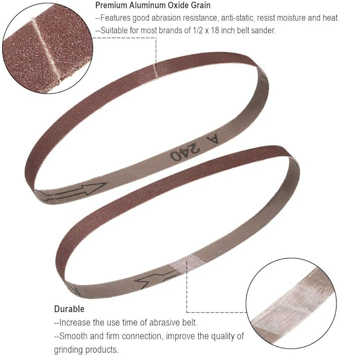 1/2 Inch x 18 Inch Sanding Belts, 240 Grits Aluminum Oxide Sanding Belt, Belt Sander Tool for Woodworking, Metal Polishing (30 Pack)