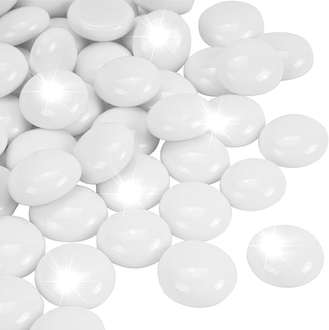 1LB White Flat Glass Marbles for Vases, Gemstone Beads Vase Filler Decorative by RUOJAS