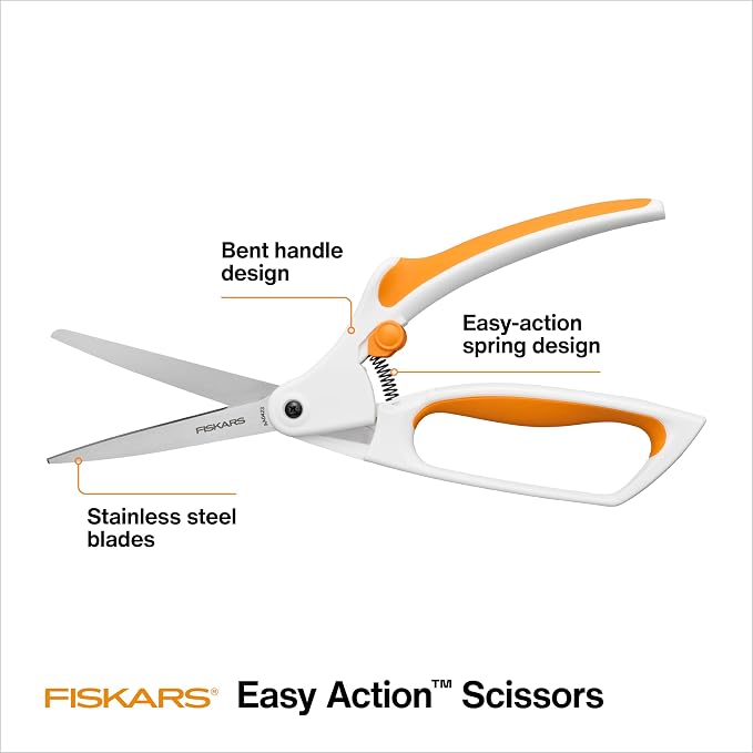 Fiskars Easy Action Scissors, No. 8, Spring-Assisted & SoftGrip Bent Handle - Image 2