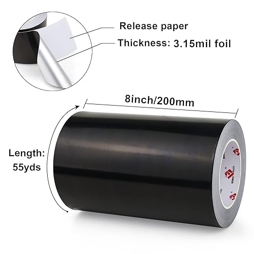 BOMEI PACK Black Aluminum Tape, 8 Inch x 165 Foot, Waterproof, Black Foil Tape for HVAC, Air Ducts, Pipe, Metal Repair