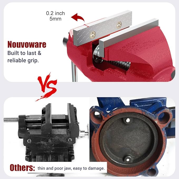 Nuovoware Table Vise 3 Inch, 360° Swivel Base Universal Home Vise Portable Bench Clamp, Clamp-on Vise Bench Clamps Fixed Tool for Woodworking, Metalworking, Cutting Conduit, Drilling, Sawing, Red