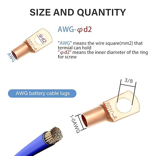 Ferraycle 200 Pieces Copper Battery Wire Lugs 12 Sizes Battery Cable Ends Eyelets Tubular Ring Terminal Connectors for Automotive Supplies