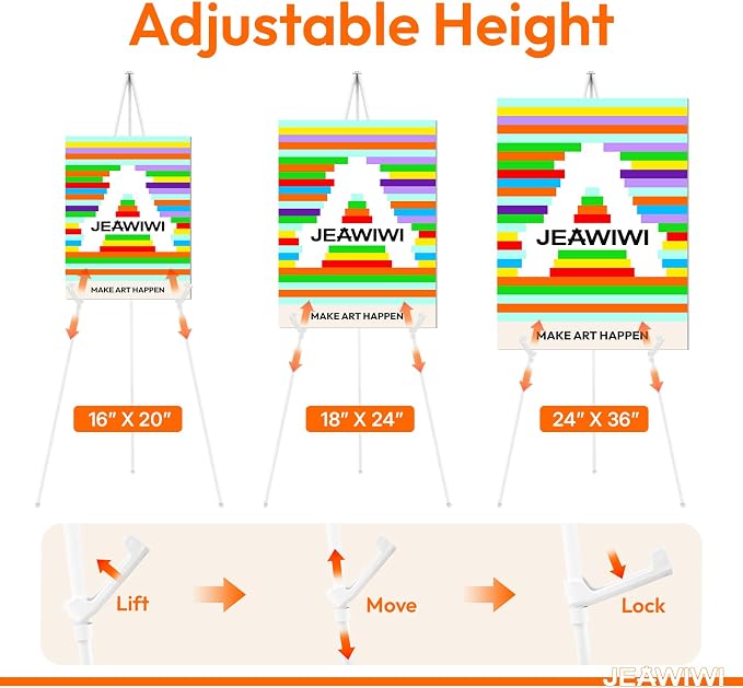 JEAWIWI 2PCS White Lightweight Easel Stand, 66 Inch Adjustable Portable Display - Image 6