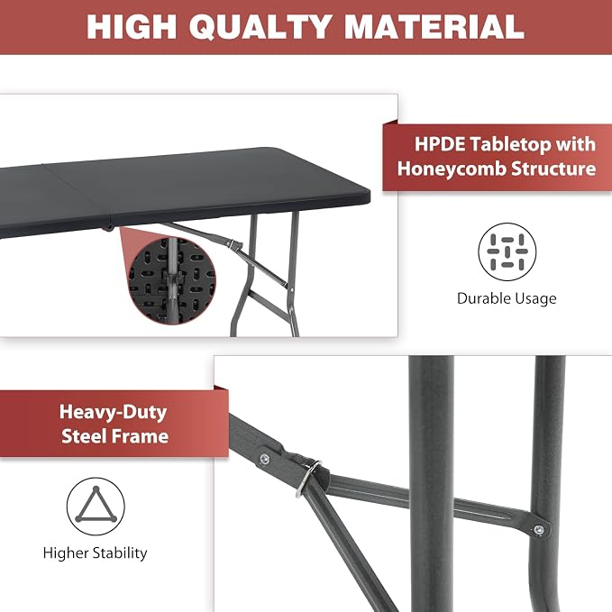 FDW Folding Half Portable Foldable Table - Image 5