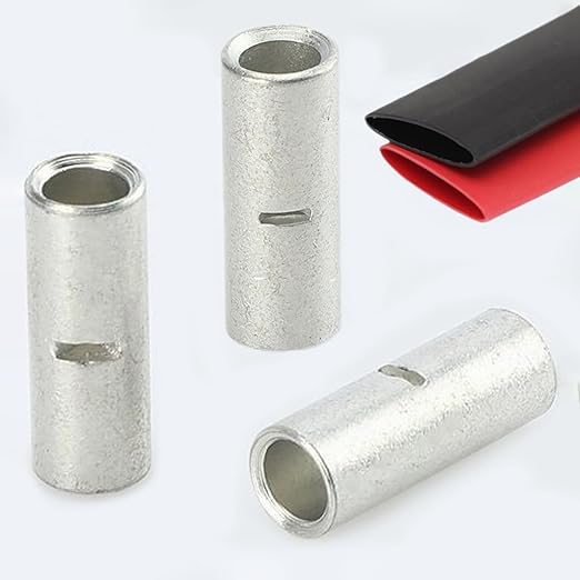 SVAAR 40PCS 8 Gauge Non Insulated Butt Connectors 8 AWG Uninsulated Butt Splice Connectors Crimp Repair Butt Splices Kit Tinned Copper Seamless Barrel Butt Splice Terminals & 40PCS 3:1 Heat Shrinks