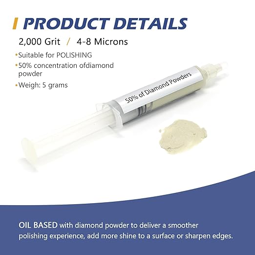 SCOTTCHEN Diamond Polishing Paste,2,000 Grit 4-8 Microns Lapping Compound with 50% Concentration of Diamond Powders for Jewelry, Metal, Ring, Glass, Coin,etc.-5 Gram