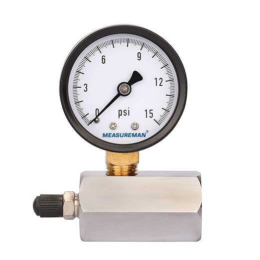 MEASUREMAN 2" Steel Gas Pressure Test Gauge Assembly, 3/4" FNPT Connection, 0-15psi, +/-3-2-3% Accuracy